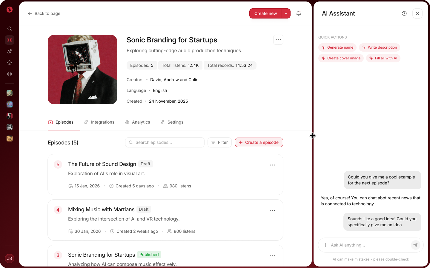 AI assistant product interface