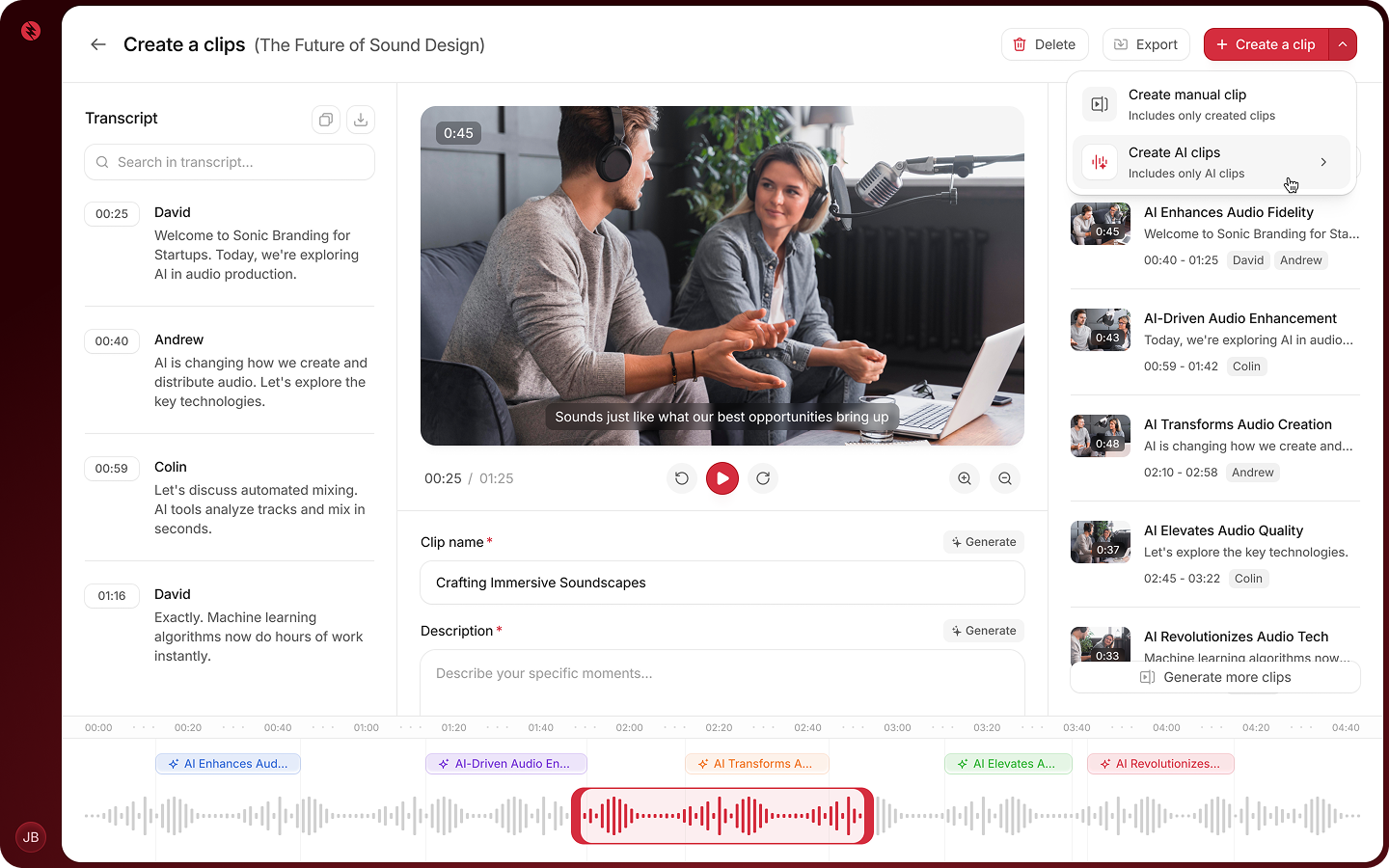 Auto clips product interface